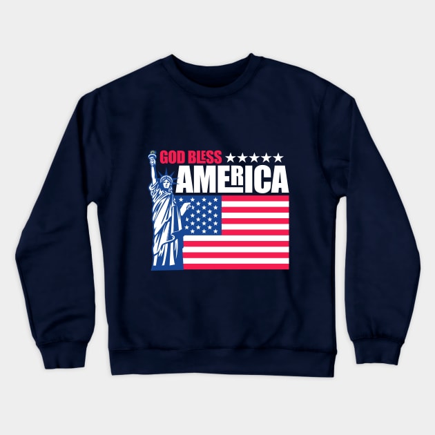 God Bless America American Stars & Stripes US Flag Statue of Liberty Crewneck Sweatshirt by CultTees